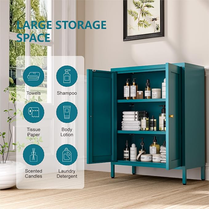 Metal Bathroom Cabinet, Small Floor Storage Cabinet, Freestanding Sideboard - Image 4