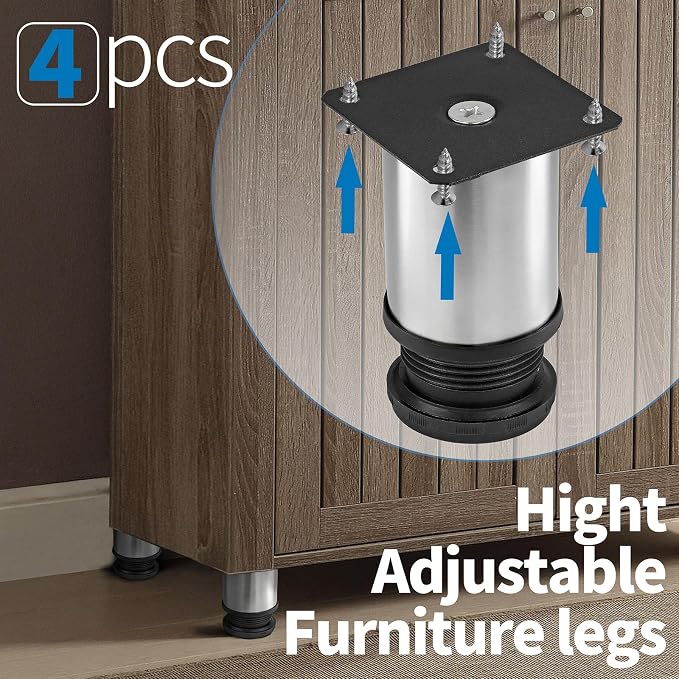 3 Inch Metal Furniture Legs Stainless Steel Adjustable Legs Silver Table Legs - Image 5