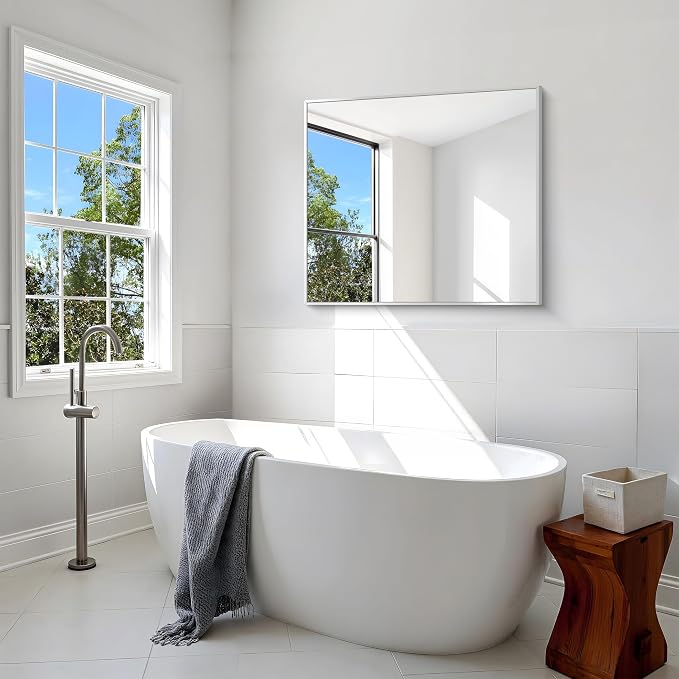 BONEWEI Silver Bathroom Mirror, 30x36 inch Wall Mirror - Image 6