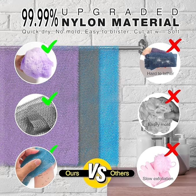 UJFQBH 3 Pieces African exfoliating net African Net Long Net Bath Sponge - Image 2