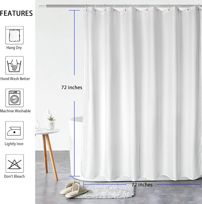 AooHome Heavy Duty Fabric Shower Curtain, Solid White Waffle Weave Bathroom - Image 3