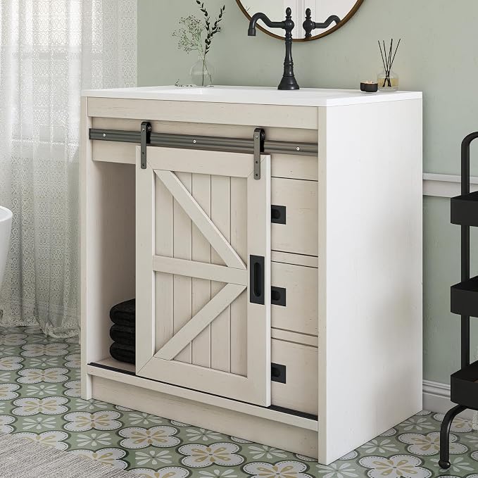 31" Farmhouse Sliding Barn Door Bathroom Vanity - Image 7