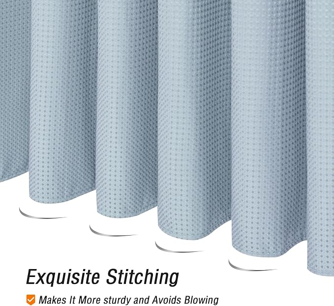 Gibelle Long Shower Curtain 72 x 78, Tall Waffle Weave Textured Fabric Shower - Image 5