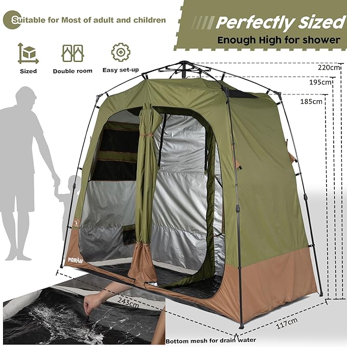 Camping Shower Tent Deluxe Changing Room Easy Set Up Privacy Shelter, Large - Image 3