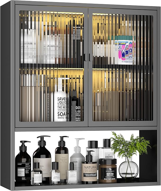 Metal Medicine Cabinet with Glass Doors, Space Saver Bathroom Cabinets Wall by LyAosdFu