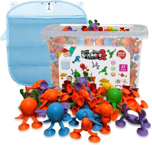 ODELA Genius Sucker Toys 42PCs Sea Animals Edition – Fun Colorful Toddler Bath by ODELA