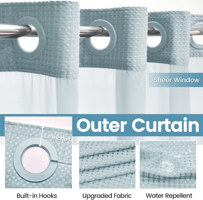 Fog Blue Long No Hook Shower Curtain - Image 5