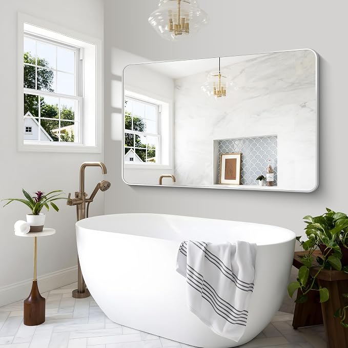 BONEWEI Silver Bathroom Mirror, 60x40 inch Wall Mirror - Image 5