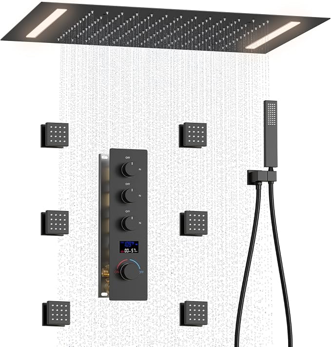 Temperature Display Shower Faucet Set Matte Black Shower System by KATAIS