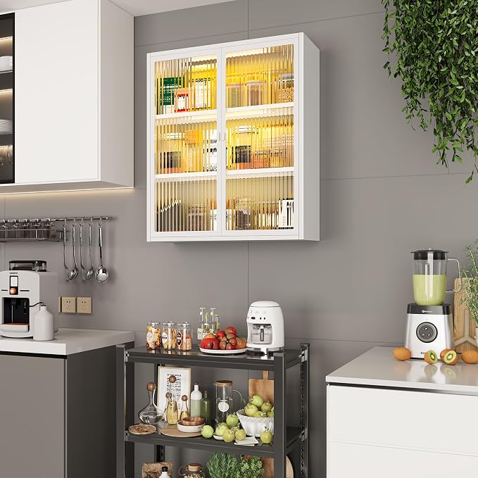 Bathroom Medicine Cabinet with Glass Doors & Sensor LED Lights, Over Toilet - Image 4