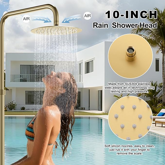 RBROHANT Freestanding Outdoor Shower Gold, Height Adjustable Stainless Steel - Image 4