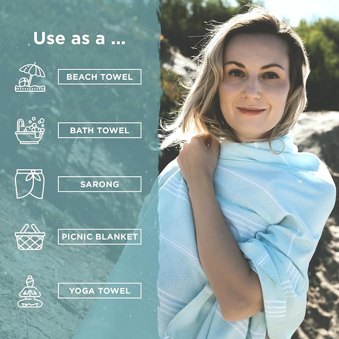 Large Turkish Beach Towel, Classic Mint - Image 5