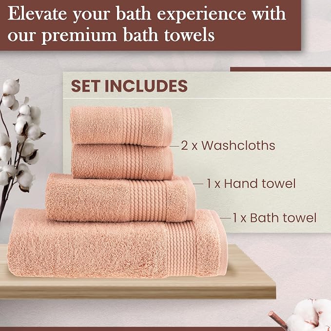 HALLEY Turkish Cotton Towels 1 Bath Towel 1 Hand Towel 2 Washcloths, Super Soft - Image 2