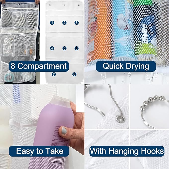 Bathroom Hanging Shower Organizer, 8 Pockets Mesh Shower Caddy - Image 5