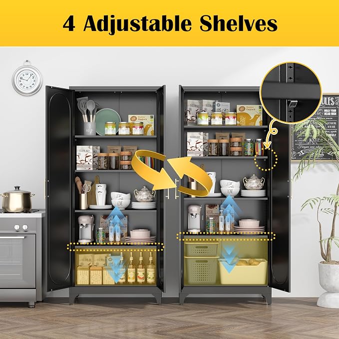 Kitchen Pantry Cabinet, 75 Inch Black Metal Storage Cabinet - Image 4