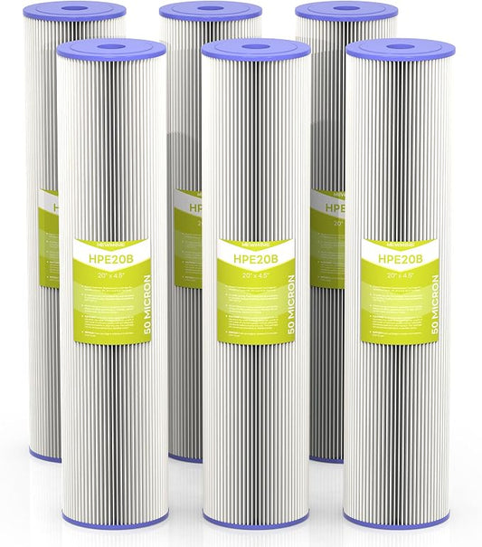 50 Micron Whole House Water Filter Cartridge, Pleated Sediment Filters by MewMore