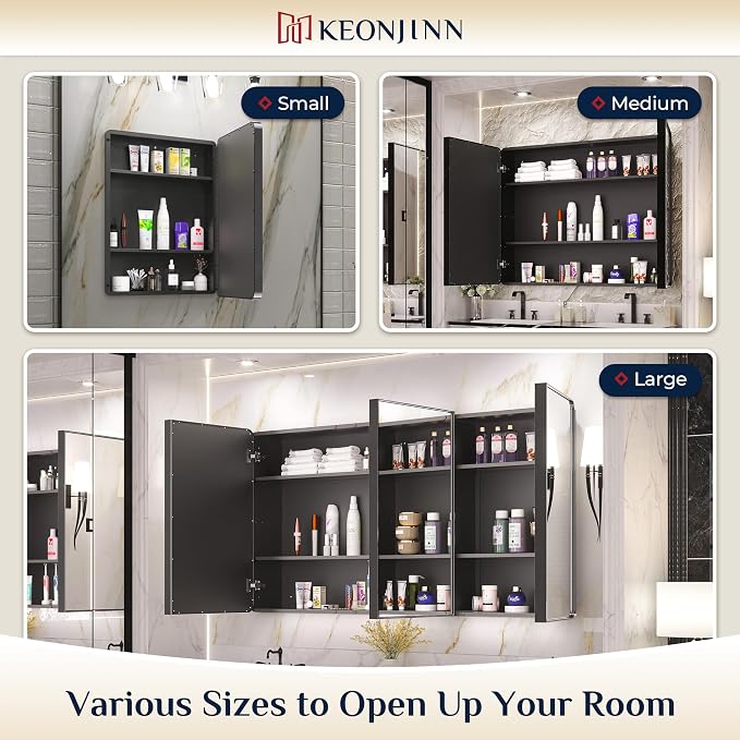 Keonjinn Black Medicine Cabinet 17 x 25 Inch, Heavy & Solid Bathroom Medicine - Image 9