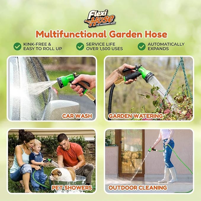Flexi Hose PLUS with 8 Function Nozzle Expandable Garden Hose, Lightweight & - Image 3