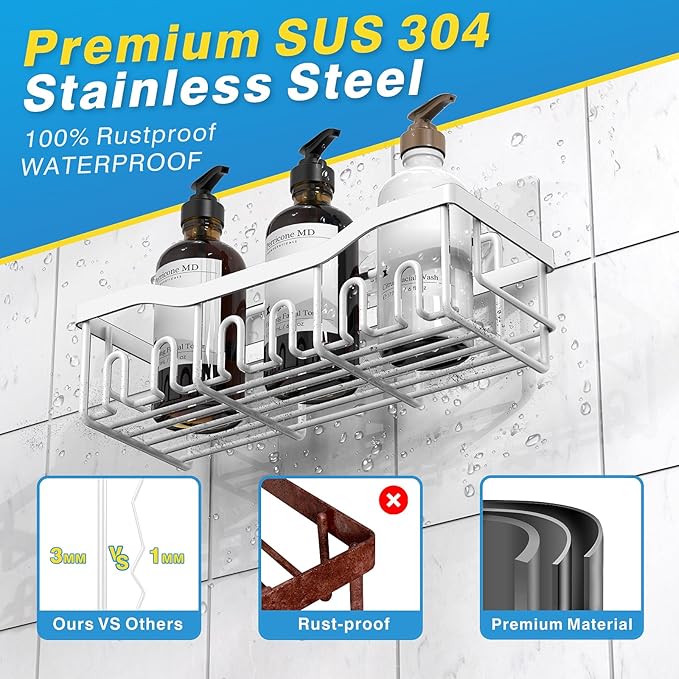 Shower Caddy 2 Pack, Adhesive Shower Organizer - Image 5