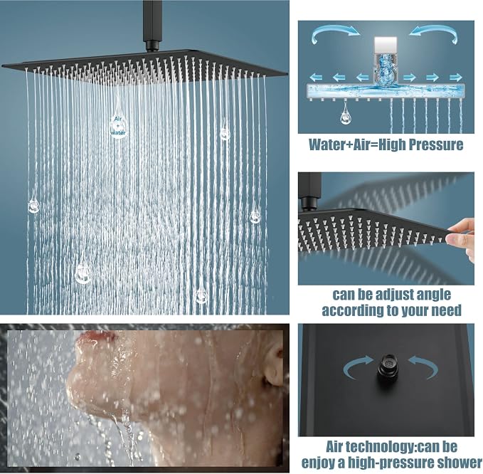 Aolemi Matte Black Ceiling Mount Rain Shower Head - Image 3