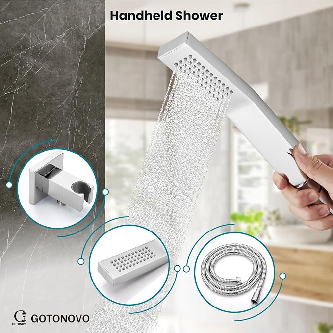 gotonovo Shower System with Tub Spout Wall Mounted Rain Shower Head and Handle - Image 6