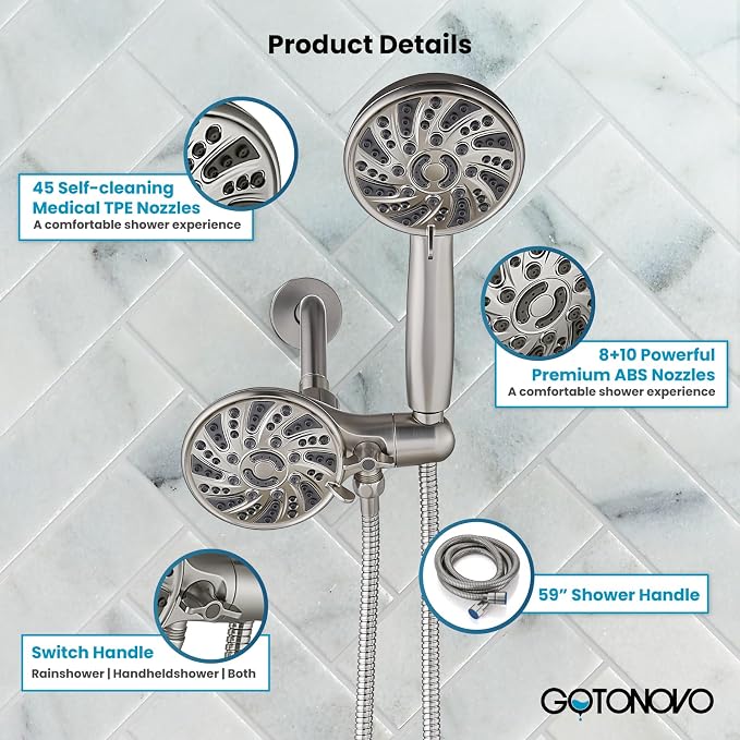 gotonovo Dual 2 in 1 Shower Head Kit High Pressure Combo System Shower Faucet 6 - Image 5