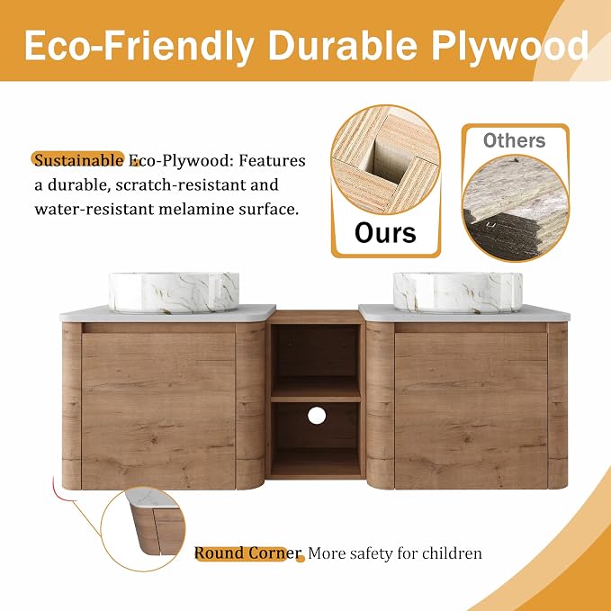 Malwee 60" Floating Bathroom Vanity - Image 7