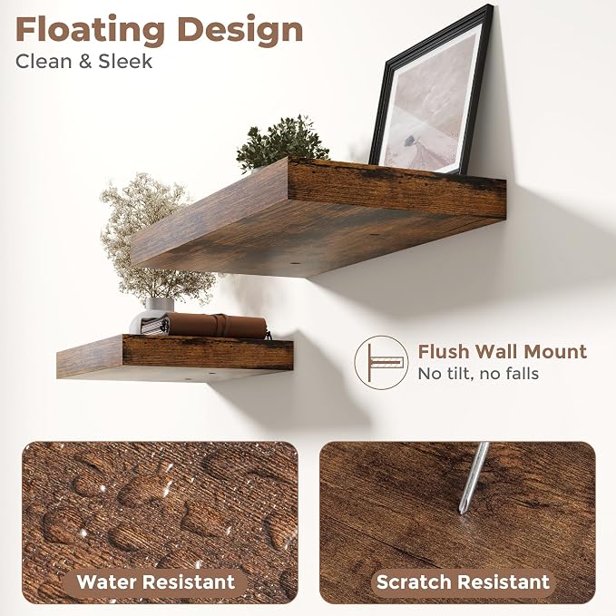 36 Inch Floating Shelves for Wall 2 Pack, Easy Install Engineered Wood Storage - Image 4
