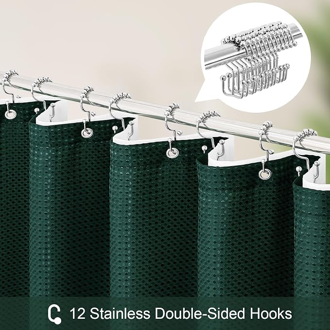 3 in 1 Stall Half Size Dark Green Shower Curtain Set-36 W x 72 H, Modern Waffle - Image 3