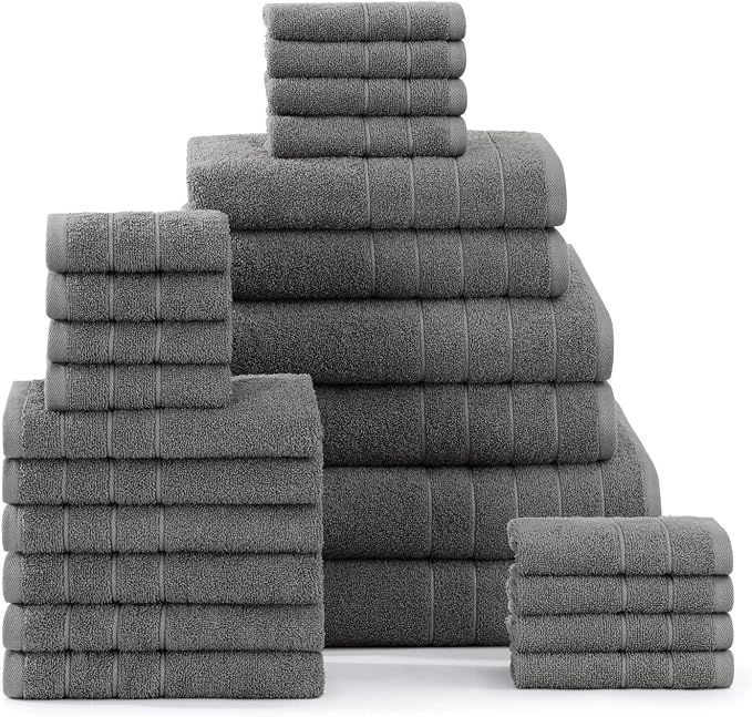 Casa Platino 100% Cotton Bathroom Towels Set – 24 Pc Collection – Plush Ring by CasaPlatino