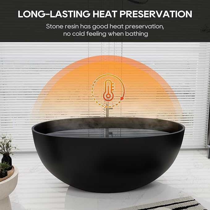 SJ STAR&JANE 55" Solid Surface Freestanding Bathtub, Stone Resin Oval Soaking - Image 6
