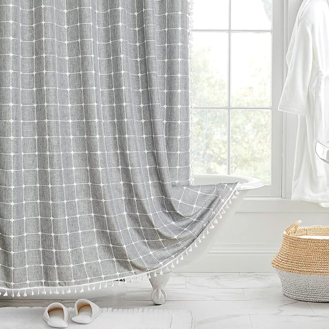 MitoVilla Boho Farmhouse Shower Curtain Set 72 x 78, Tan Brown 78 inch Long by MitoVilla