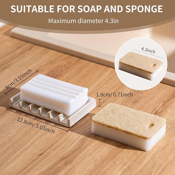 Tanew Self Draining Premium White Ceramic Waterfall Soap Dish, Bar Soap Holder - Image 2