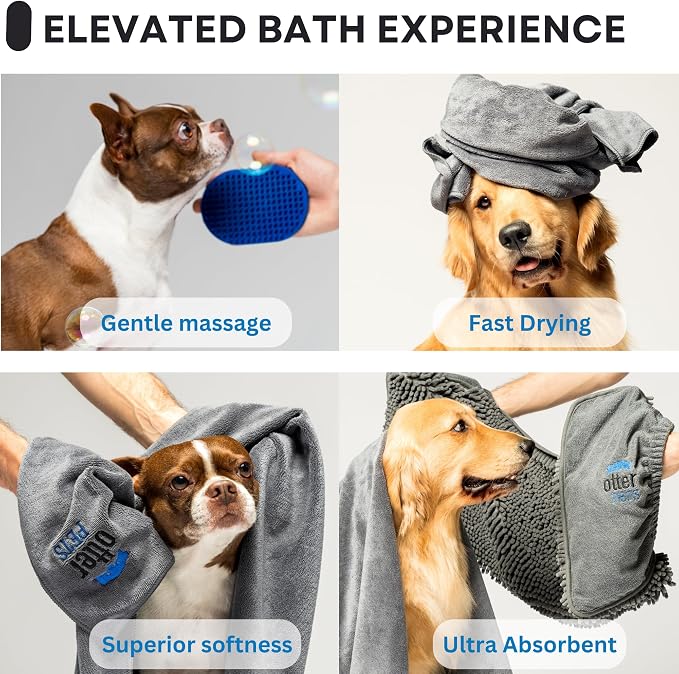 3 Piece Set: 2 Dog Towels and Dog Bath Brush. Dog Shammy and Microfiber Dog - Image 4