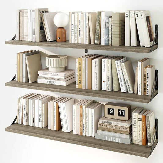 Fun Memories Long Wall Shelves for Bedroom, Rustic Wood Display Shelf for Home by FunMemories