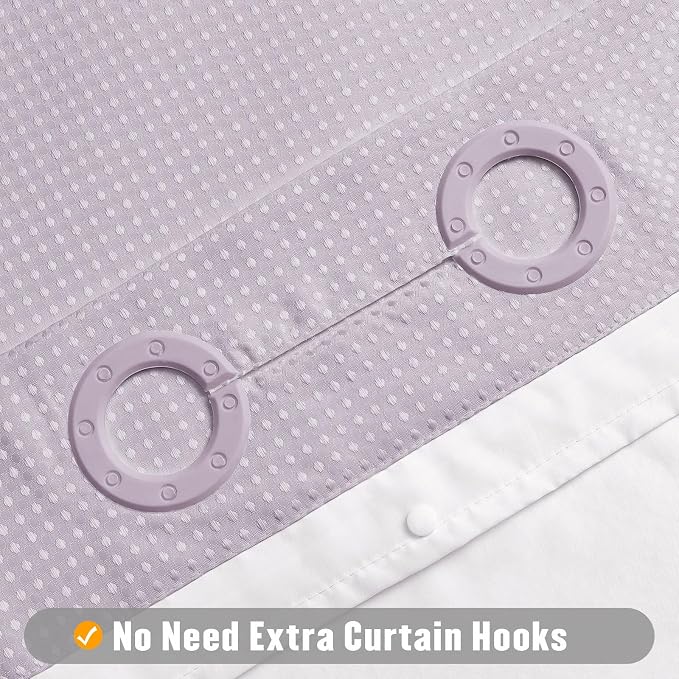 MitoVilla No Hooks Needed Purple Waffle Shower Curtain Liner Set, Modern Waffle - Image 3