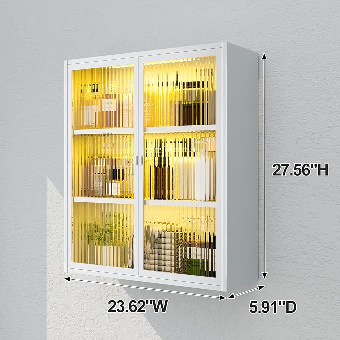 Bathroom Medicine Cabinet with Glass Doors & Sensor LED Lights, Over Toilet - Image 8