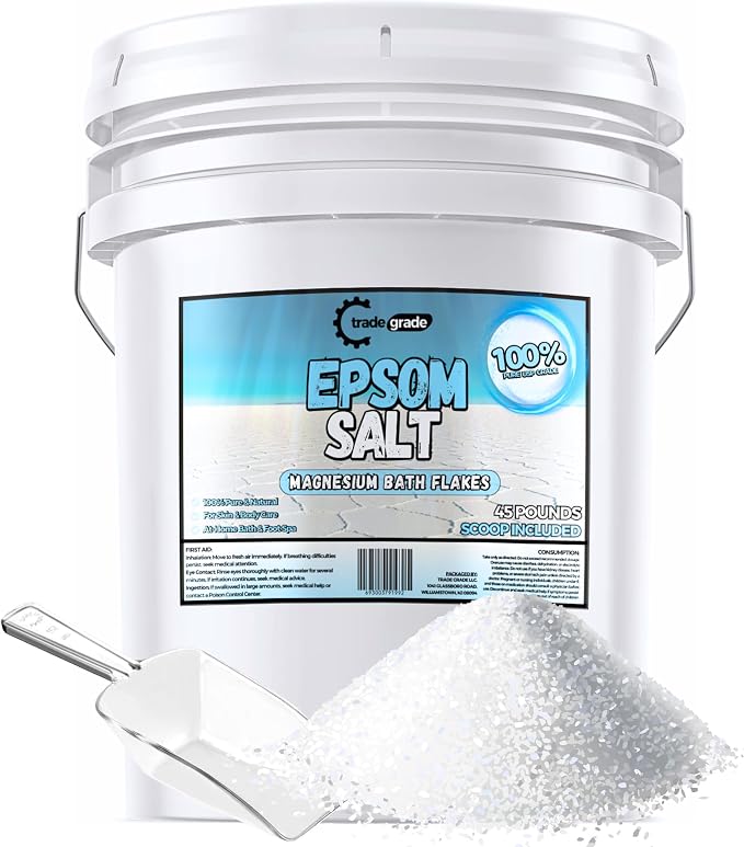 Epsom Salt Bath Soak 45 lb Bucket – Unscented, Pure Epsom Salt Bulk Crystals by TradeGrade