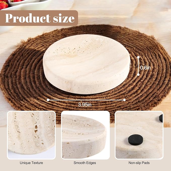 Koville Small Travertine Jewelry Dish, Natural Stone Decorative Dish, Aesthetic - Image 3