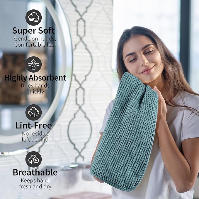 Microfiber Waffle Hand Towels, 4 Pieces, Fast Drying, Lint Free - Image 4