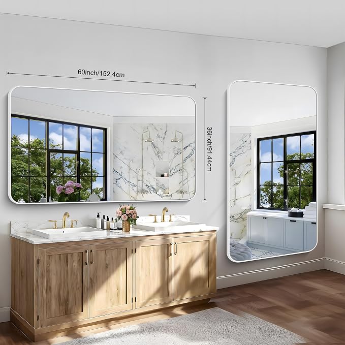 BONEWEI White Bathroom Mirror, 60x36 inch Wall Mirror - Image 4