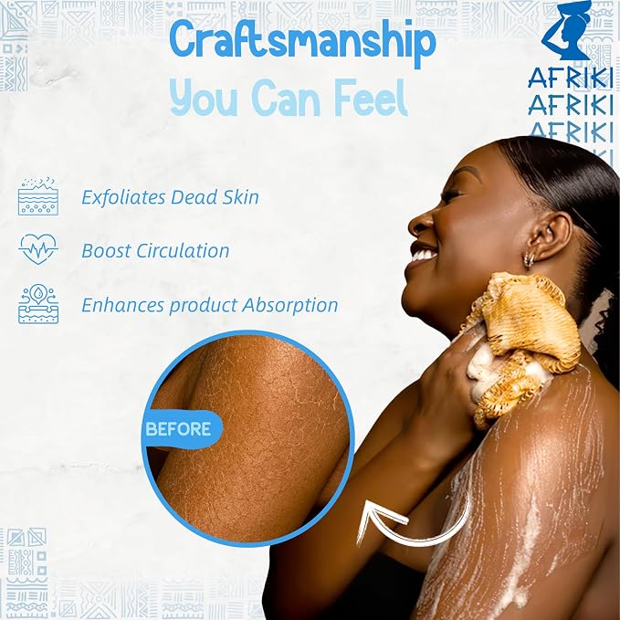 AFRIKI African Net Sponge – Exfoliating Body Scrubber, All Skin Types | 45 in - Image 2