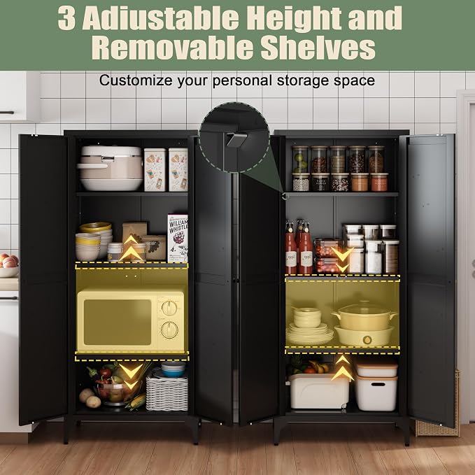 65"Tall Kitchen Pantry Storage Cabinet, 5 Tier Freestanding Kitchen Cupboard - Image 3
