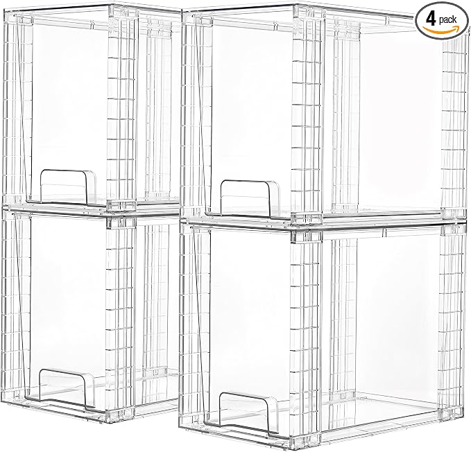 Vtopmart 4 Pack Clear Stackable Storage Drawers, 9.7" High Plastic Organizers by Vtopmart
