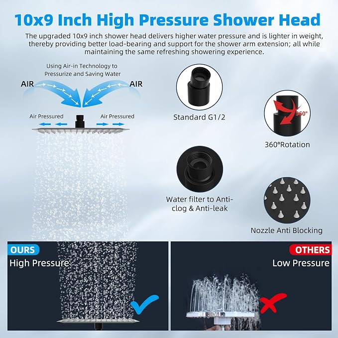 Hibbent All Metal cUPC Certified Rain Shower Head, Solid Brass Adjustable - Image 2