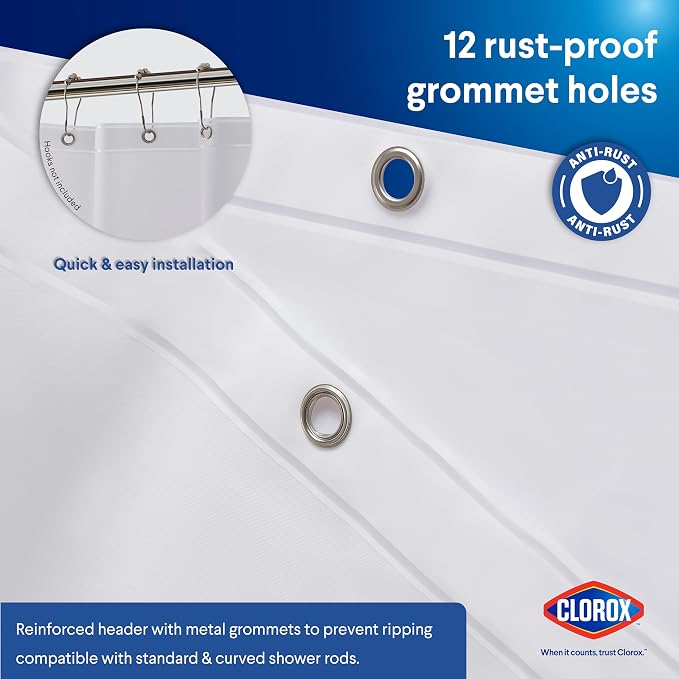 Clorox Shower Curtain Liner, Premium Lightweight Flexible Waterproof 3g PEVA - Image 7