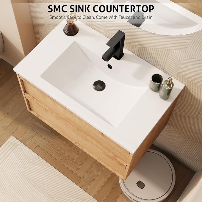 eclife 30" Floating Bathroom Vanity Sink Combo, Wall Mounted Modern Minimalist - Image 6