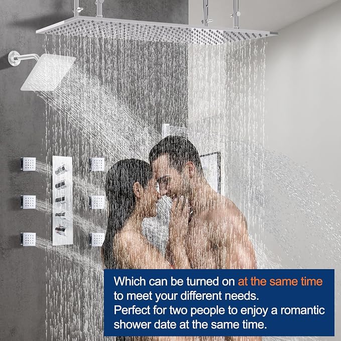Dual Shower Heads System 16"x32" Ceiling Mount Rainfall and 6" Wall Mounted - Image 2