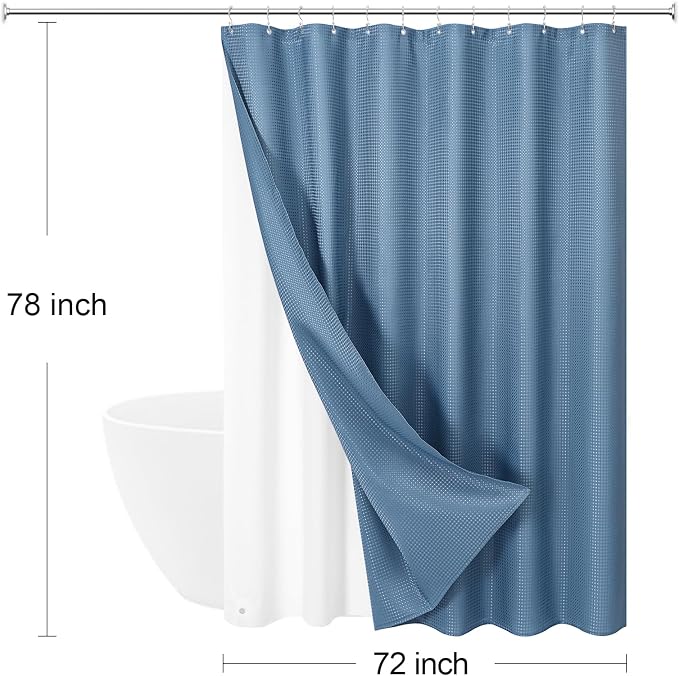 3 in 1 Long Moonlight Blue Shower Curtain Set-72 W x 78 H, Modern Waffle and - Image 8