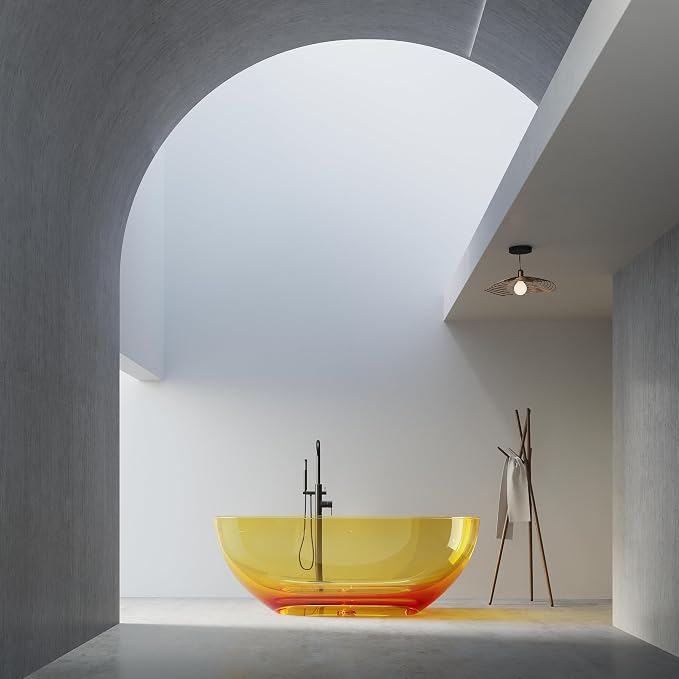 Solid Surface Freestanding Bathtub 61", Modern Oval Shape Soaking Tub, Stone - Image 5